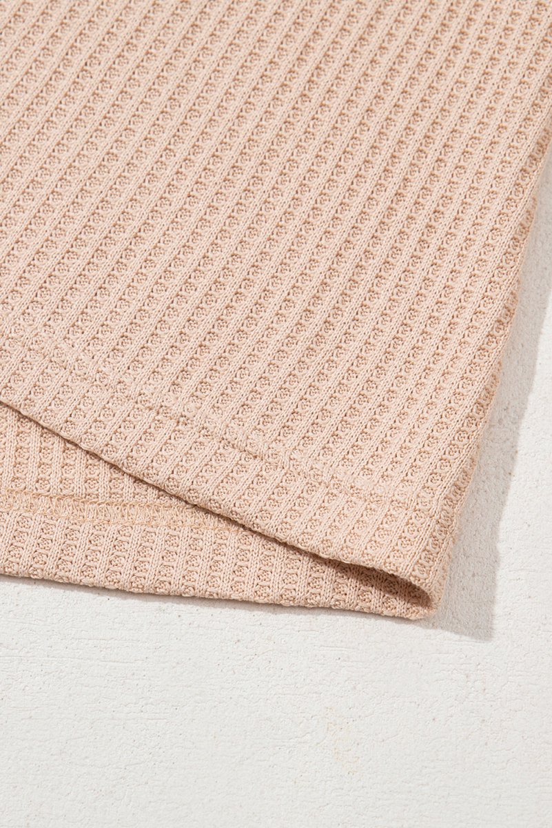 Light French Beige Cactus Forest Waffle Half Sleeve Tee Set - Love Salve